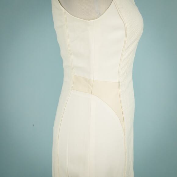 Club Monaco Size 2 Cream Ivory Alexus Leather Trim Sleeveless Sheath Dress NEW - Picture 3 of 7